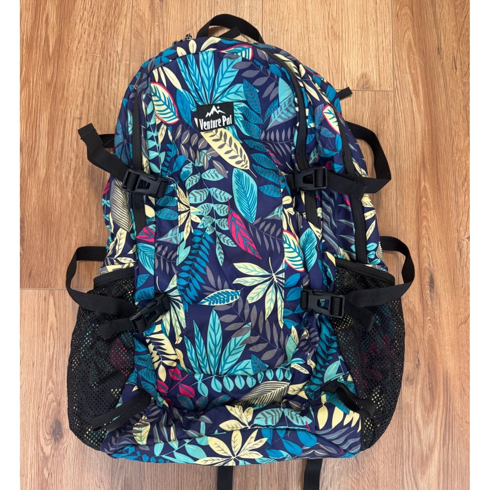 Venture Pal Tropical Leaf Hiking Backpack with Waterproof Wet Pocket Blue Multi